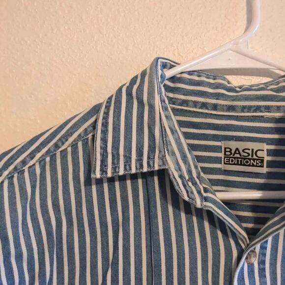 Basic Editions blue and white striped denim button down shirt - Picture 2 of 4